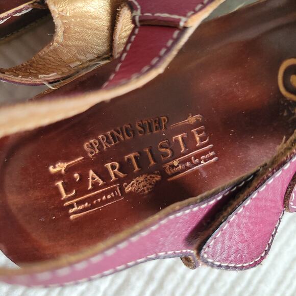 L'Artiste Womens EU 42 US 10 Tooled Leather Sandals Floral Pink Brown Green - Picture 6 of 10
